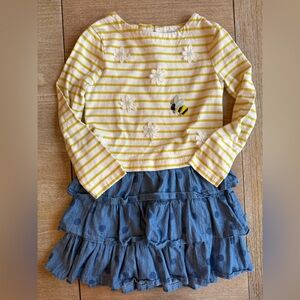 Mini Boden Striped Yellow and Blue Polka Dot girls dress bee hopscotch dress